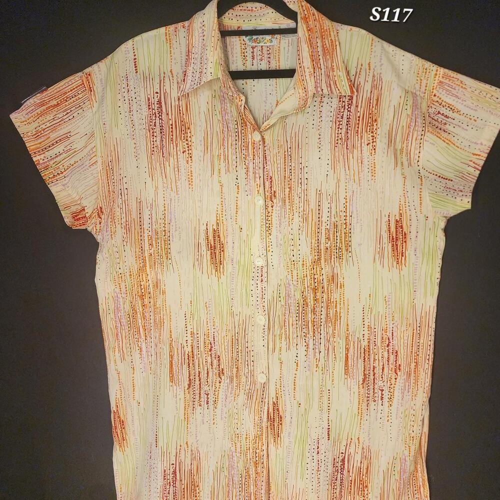 Free style Cream orange abstract brushstroke blouse